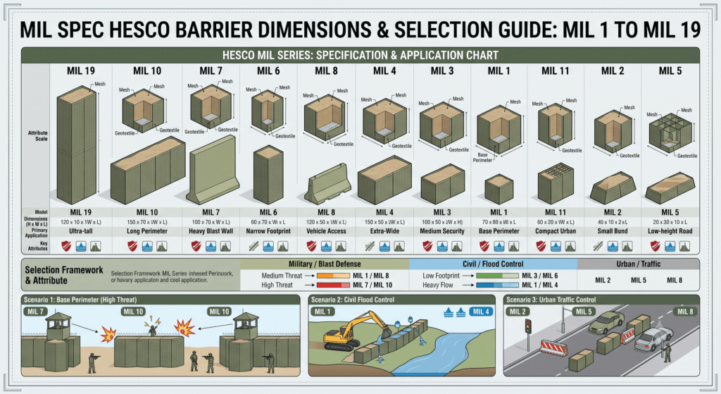 MIL Spec Hesco Barrier Unit for Perimeter Protection (MIL 1 to MIL 19 Guide)