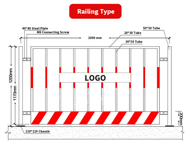 Railing Type Barrier Dimension